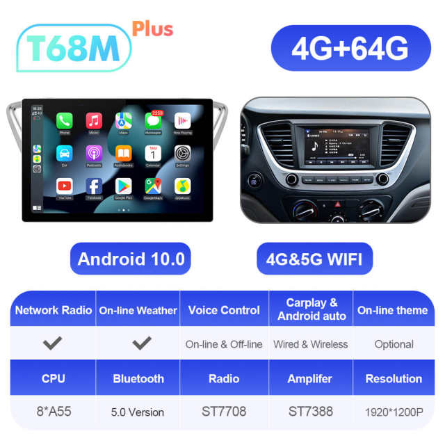 ISUDAR T72 2K 13.1 Inch Android 10 Car Radio For Hyundai Solaris 2 Verna 2017-2020