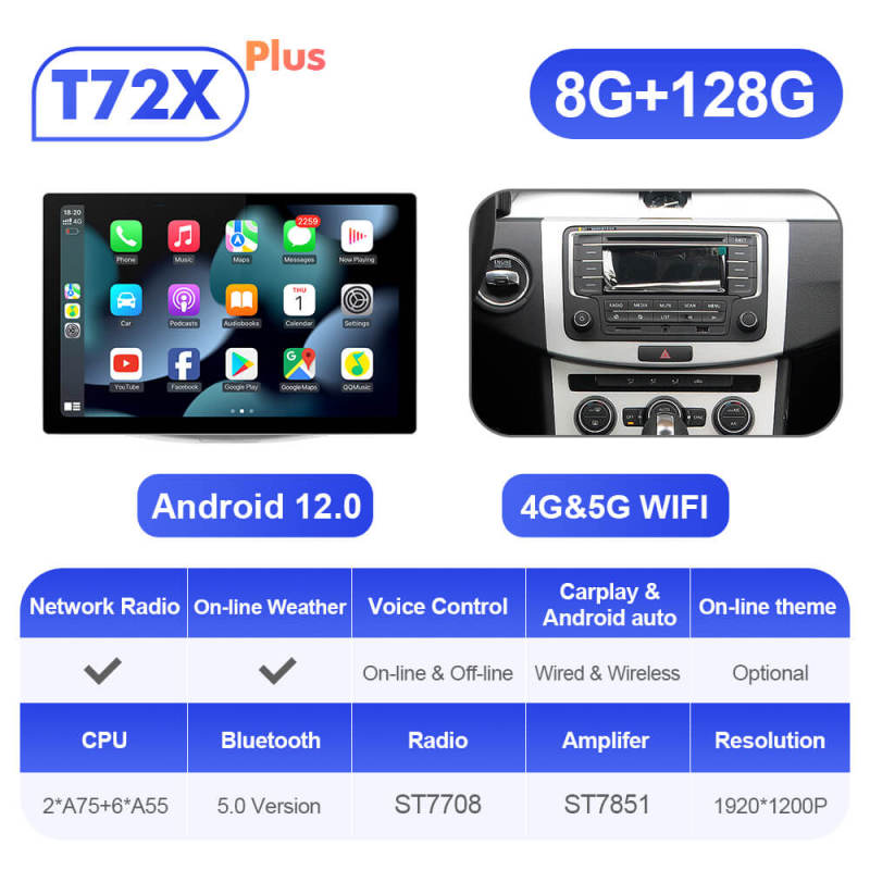 ISUDAR 2K 13.1 Inch 1920*1200P Android 10/12 Car Radio For VW Passat B6 B7