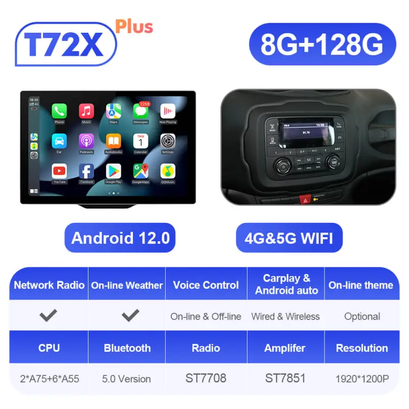 T72 ISUDAR 2K Upgrade 13.1'' screen Car Multimedia Radio Player For Jeep Renegade 2014 2015 2016 2017