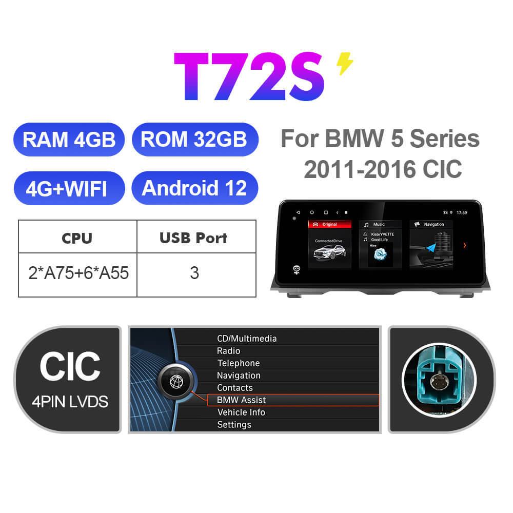 ISUDAR 12.3 Inch Android 12 Car Radio For BMW 5 Series F10 F11 2011-2016 CIC/NBT GPS Auto Multimedia Stereo