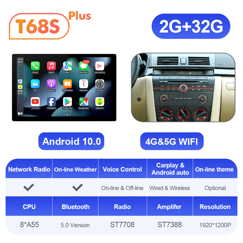 ISUDAR 2K 13.1'' Android 10 Car Multimedia Radio Player For MAZDA 3 2004 2005 2006-2009