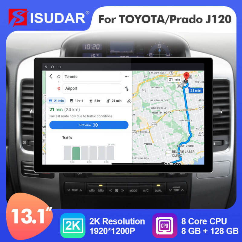 ISUDAR 2K 13.1'' Carplay Car Multimedia Radio Player For Toyota Land Cruiser Prado 120 2002-2009