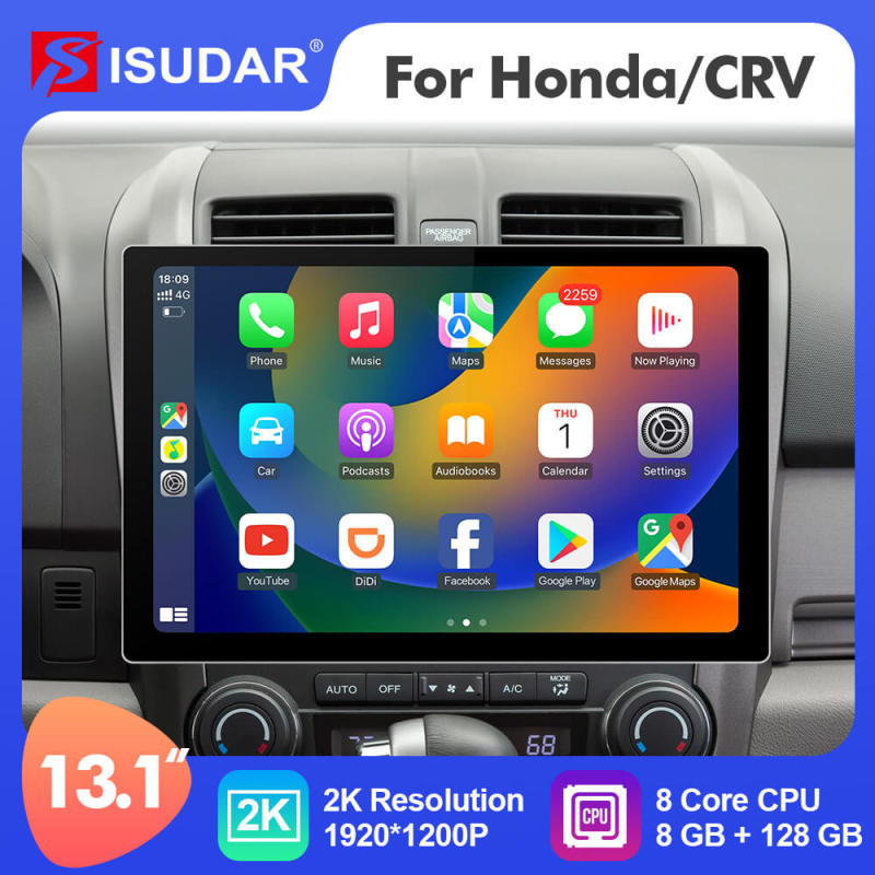 ISUDAR 2K 13.1'' Carplay Car Multimedia Radio Player For Honda/CRV/CR-V 2006 2007-2011 GPS Navigation