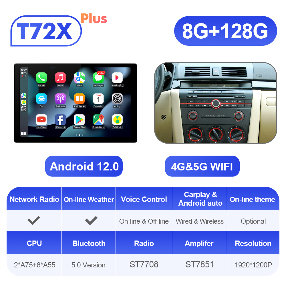 ISUDAR 2K 13.1'' Android 10 Car Multimedia Radio Player For MAZDA 3 2004 2005 2006-2009