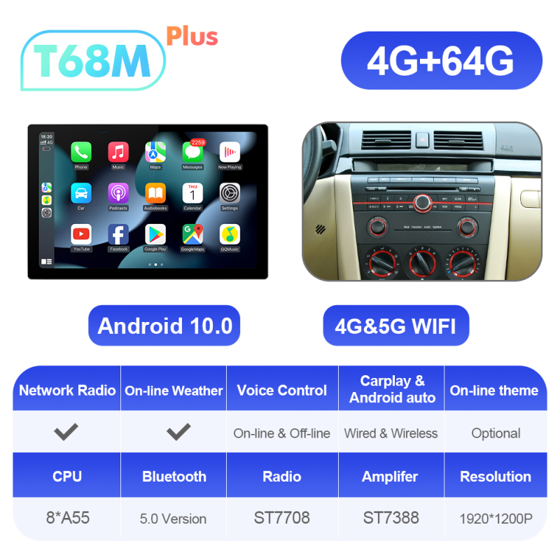 ISUDAR 2K 13.1'' Android 10 Car Multimedia Radio Player For MAZDA 3 2004 2005 2006-2009