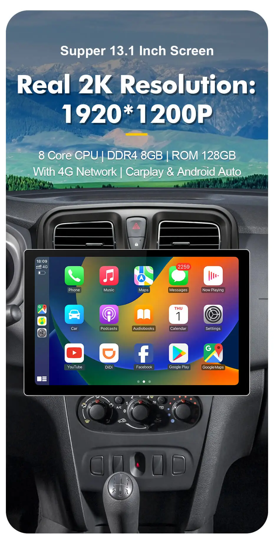 ISUDAR 2K 13.1'' Android Car Radio Player For Renault Logan 2 2012 -2019/ Sandero  2 2014-2019
