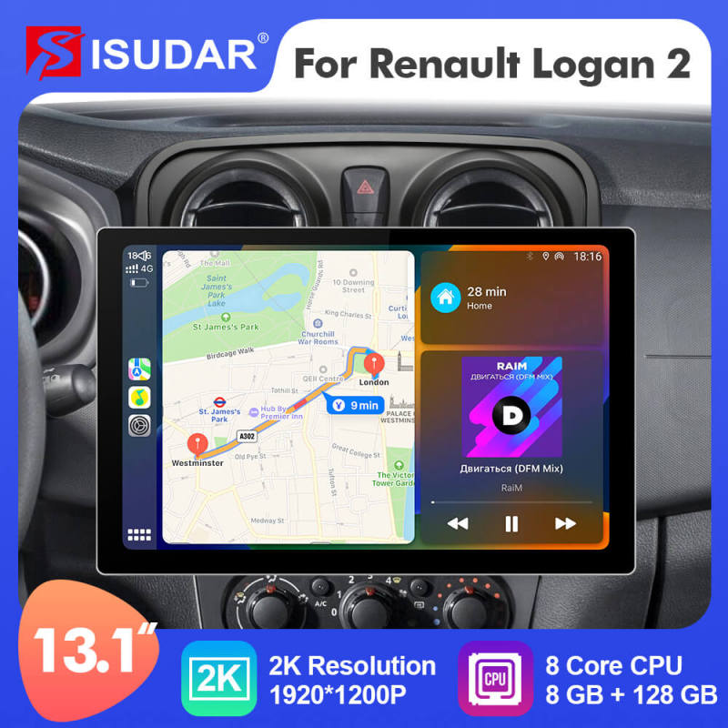 ISUDAR 2K 13.1'' Android Car Radio Player For Renault Logan 2 2012 -2019 Sandero 2 2014-2019