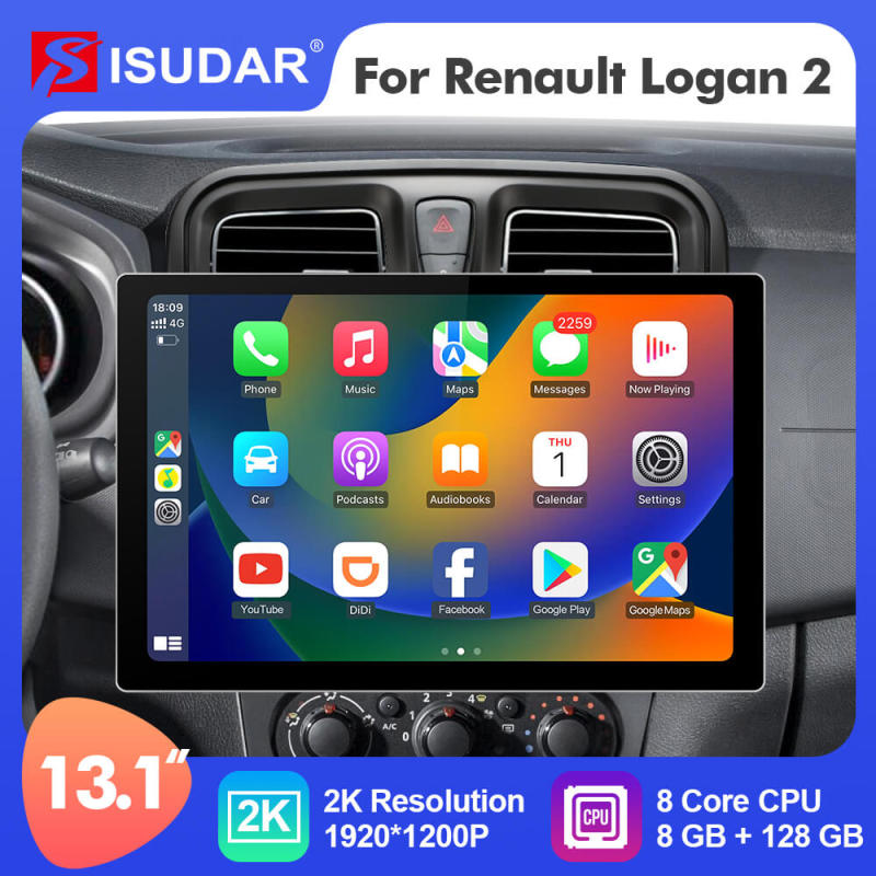 ISUDAR 2K 13.1'' Android Car Radio Player For Renault Logan 2 2012 -2019 Sandero 2 2014-2019