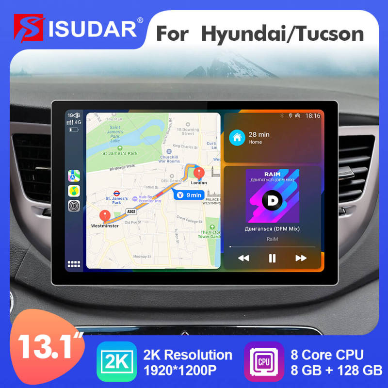 ISUDAR 2K 13.1'' Android Car Multimedia Radio Player For Hyundai/Tucson 3 2015-2018 Carplay