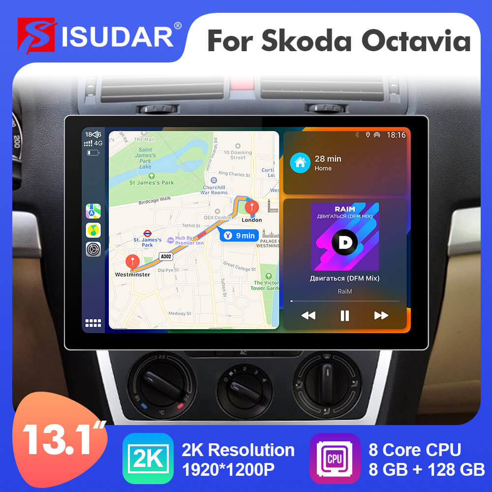 ISUDAR 13.1'' Android 10 Car Multimedia Radio Carplay Player For Skoda Octavia A5 2009 2010 2012 2013