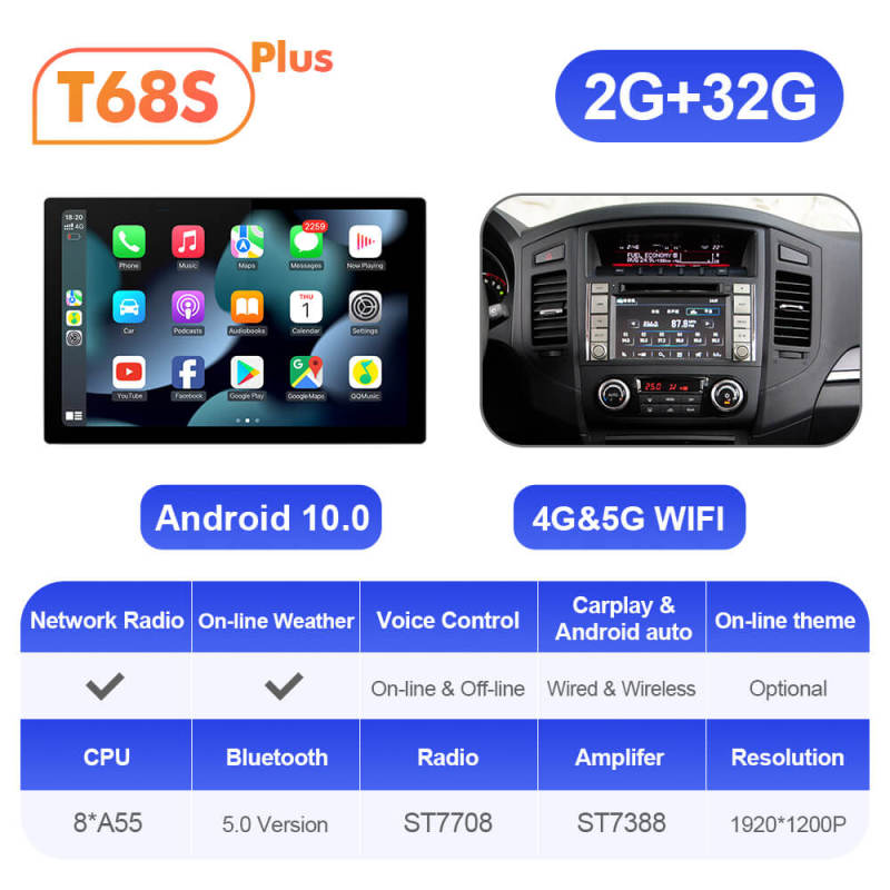 ISUDAR 2K 13.1'' Android Car Multimedia Radio Player For Mitsubishi/Pajero 2006-2014