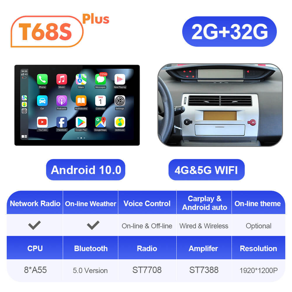 ISUDAR 2K 13.1'' Android 10 Car Multimedia Radio Player Navi For Citroen C4 C-Triomphe C-Quatre 2004-2009