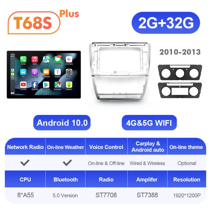 ISUDAR 13.1'' Android 10 Car Multimedia Radio Carplay Player For Skoda Octavia A5 2009 2010 2012 2013