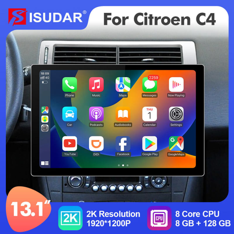 ISUDAR 2K 13.1'' Android 10 Car Multimedia Radio Player Navi For Citroen C4 C-Triomphe C-Quatre 2004-2009