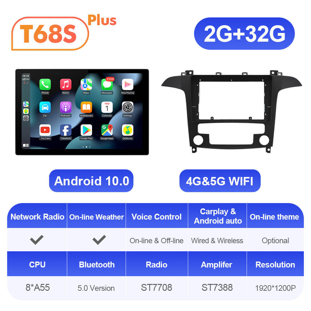 ISUDAR 13.1'' T72/T68 Car Multimedia Radio Carplay Player For Ford S-Max S Max 2006-2015