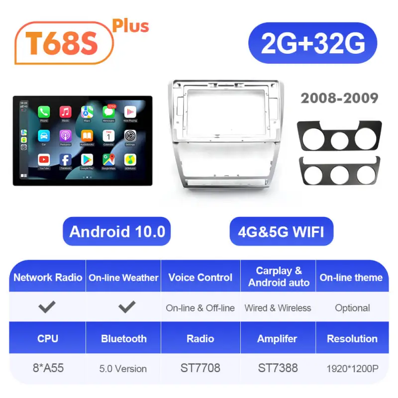 ISUDAR 13.1'' Android 10 Car Multimedia Radio Carplay Player For Skoda Octavia A5 2009 2010 2012 2013