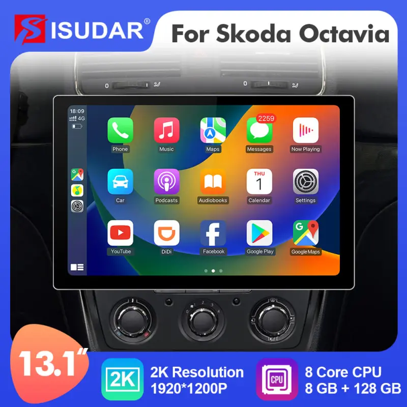 ISUDAR 13.1'' Android 10 Car Multimedia Radio Carplay Player For Skoda Octavia A5 2009 2010 2012 2013