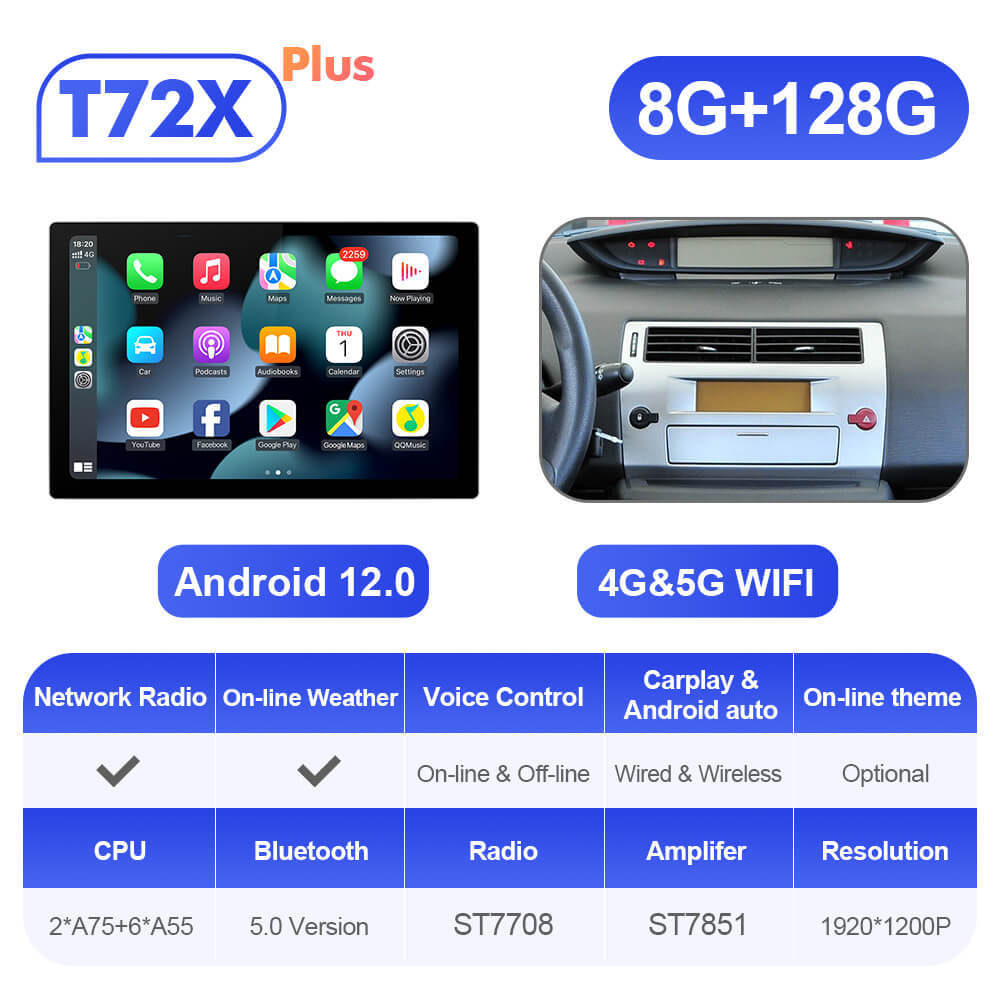 ISUDAR 2K 13.1'' Android 10 Car Multimedia Radio Player Navi For Citroen C4 C-Triomphe C-Quatre 2004-2009