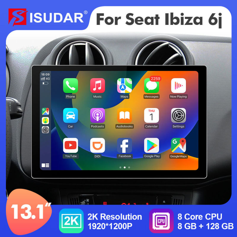 ISUDAR 2K 13.1 Inch Android 10 Car Radio head unit For Seat Ibiza 2009-2015 Kit