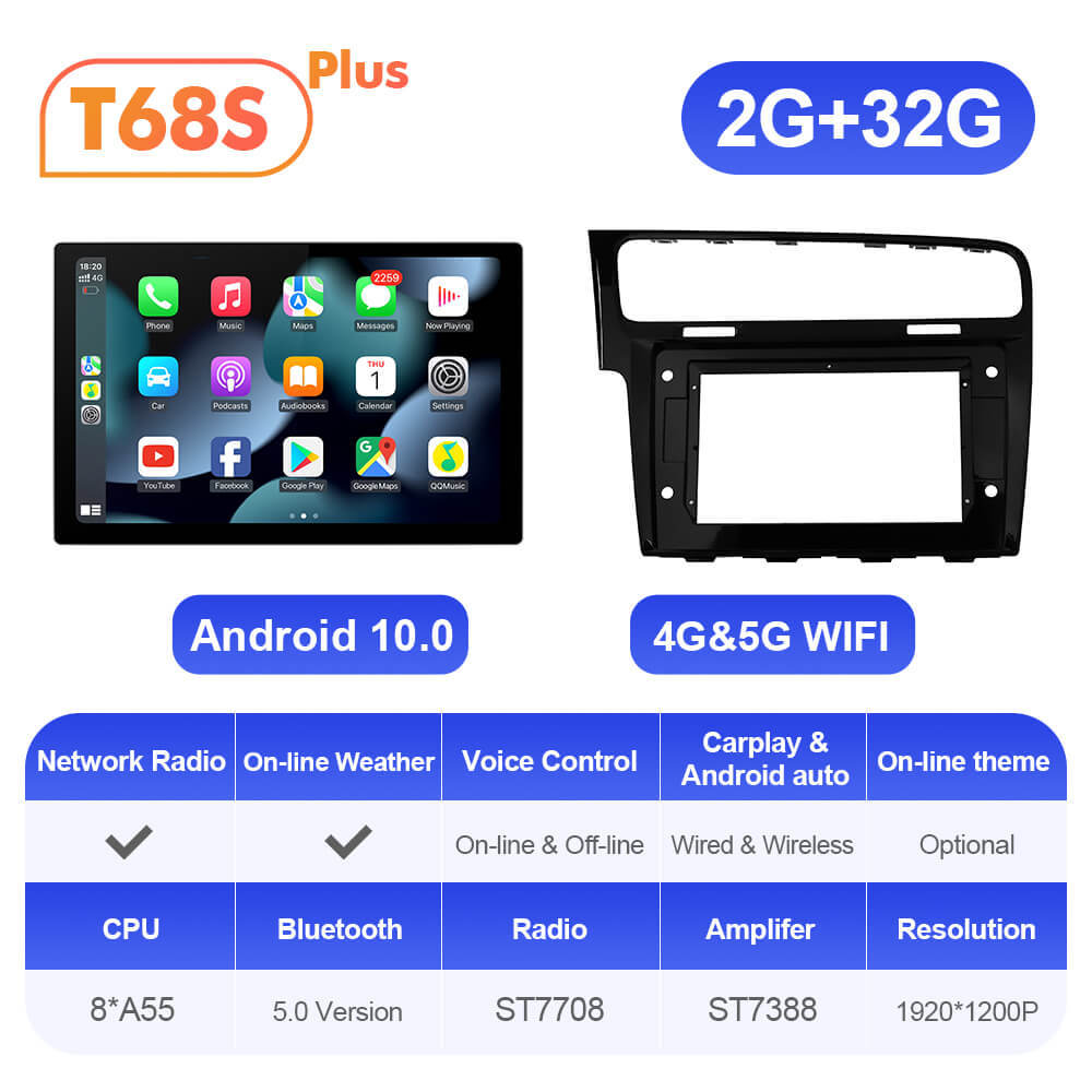 ISUDAR 2K 13.1 Inch Sim Card Android 10 Car Radio For VW/Volkswagen/Golf 7 2013- wireless carplay