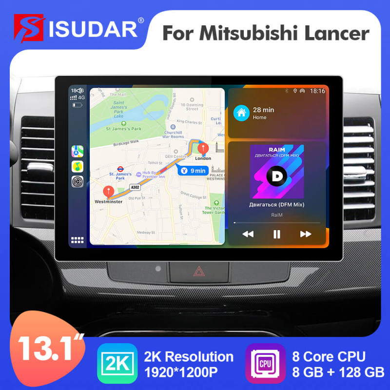 ISUDAR 2K 13.1'' Android 10 Car Multimedia Radio Player For Mitsubishi Lancer 2007 - 2013 Carplay