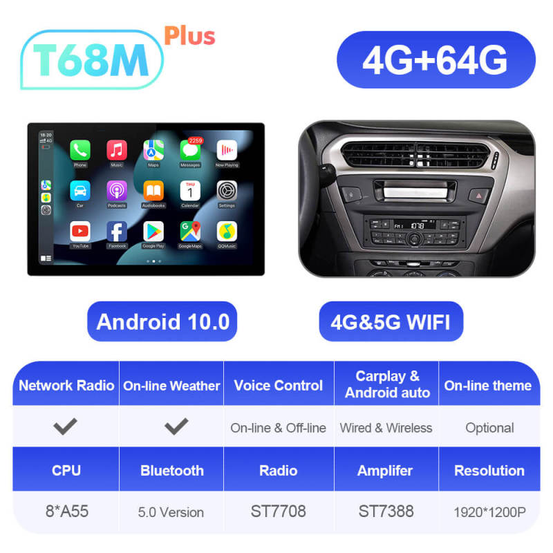 ISUDAR 2K 13.1 Inch 8 Core Android 10 Car Radio For Citroen/Elysee/Peugeot 301 2013 2014-