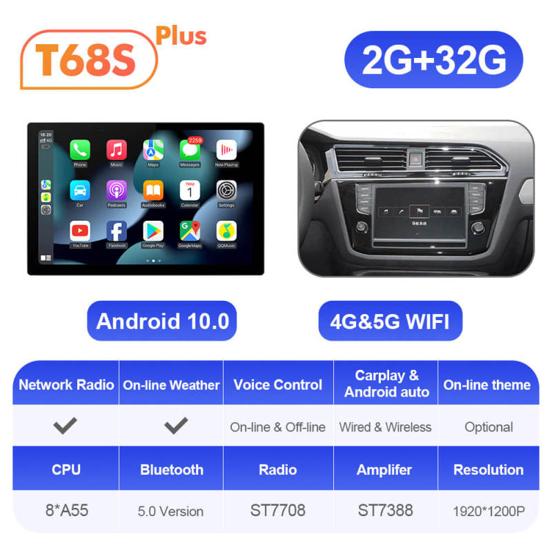 ISUDAR 2K 13.1 Inch Sim Card Android 10 Car Radio For VW/Volkswagen/Tiguan 2017-2019