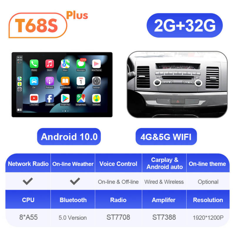 ISUDAR 2K 13.1'' Android 10 Car Multimedia Radio Player For Mitsubishi Lancer 2007 - 2013 Carplay