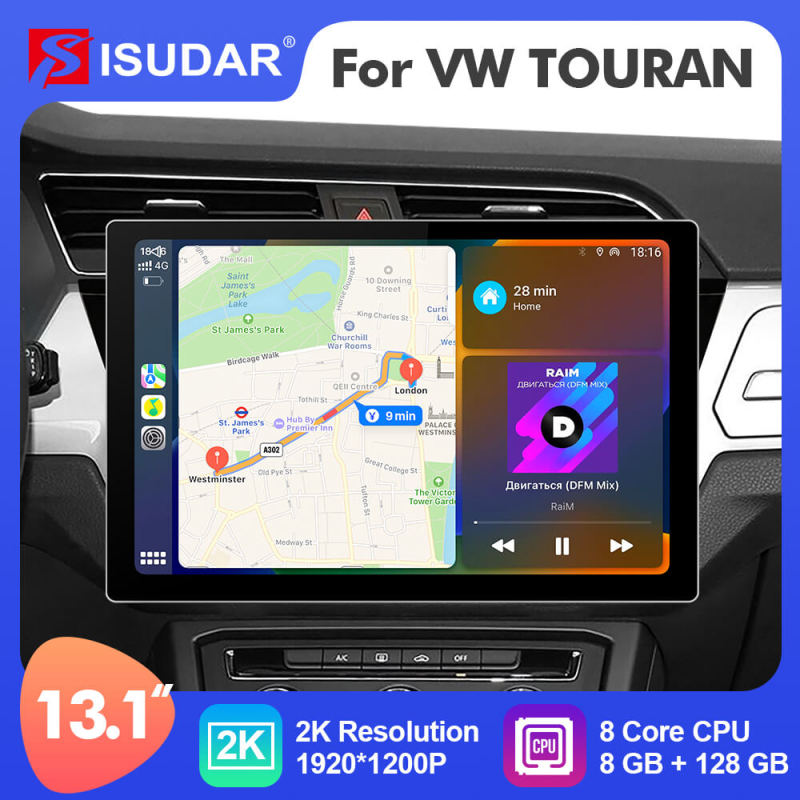 ISUDAR 2K 13.1 Inch 8 Core Android 10 Car Radio For VW/Volkswagen/TOURAN 2016 2017 2018-