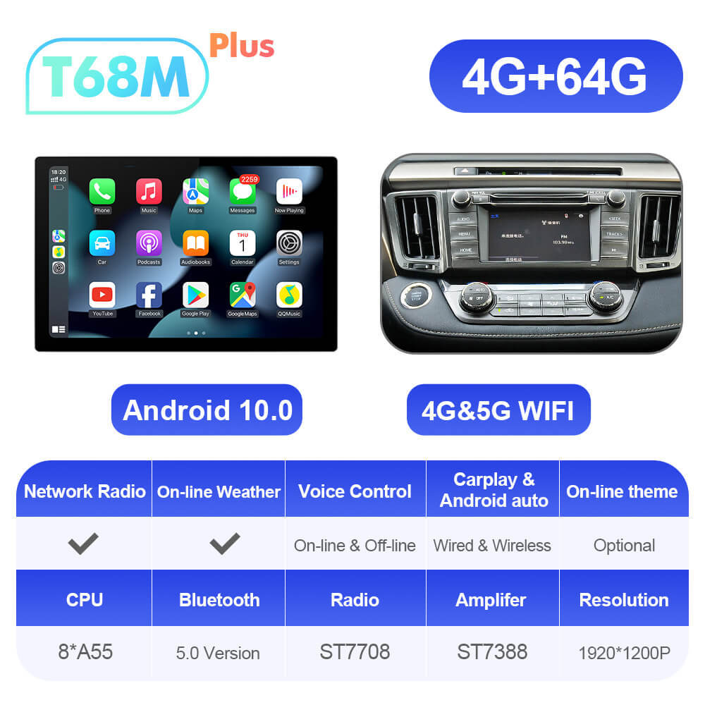 ISUDAR 2K 13.1'' 8 Core Car Multimedia Radio Player For Toyota RAV4 4 XA40 5 XA50 2012-2018