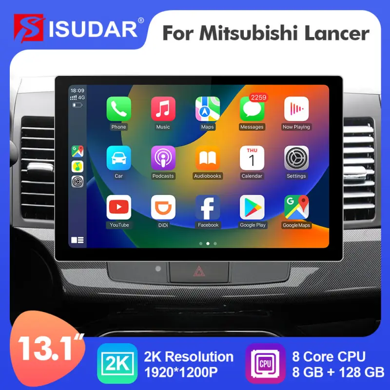 ISUDAR 2K 13.1'' Android 10 Car Multimedia Radio Player For Mitsubishi Lancer 2007 - 2013 Carplay