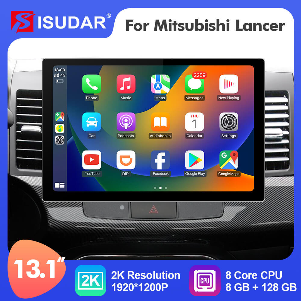 ISUDAR 2K 13.1'' Android 10 Car Multimedia Radio Player For Mitsubishi Lancer 2007 - 2013 Carplay