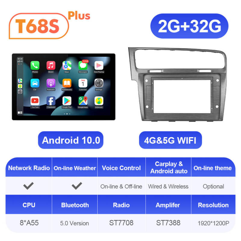 ISUDAR 2K 13.1 Inch Sim Card Android 10 Car Radio For VW/Volkswagen/Golf 7 2013- wireless carplay