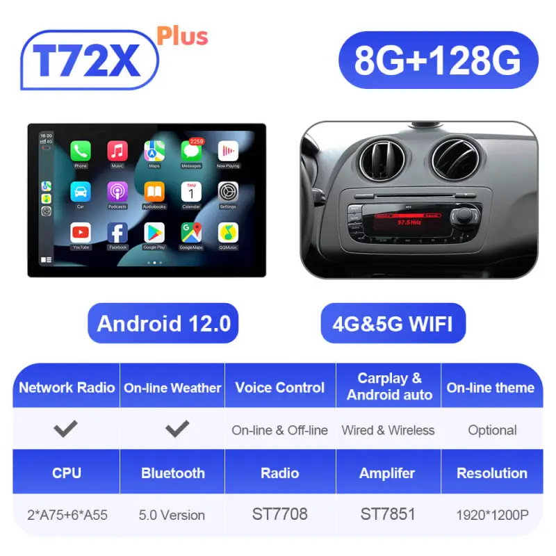 ISUDAR 2K 13.1 Inch Android 10 Car Radio head unit For Seat Ibiza 2009-2015 Kit