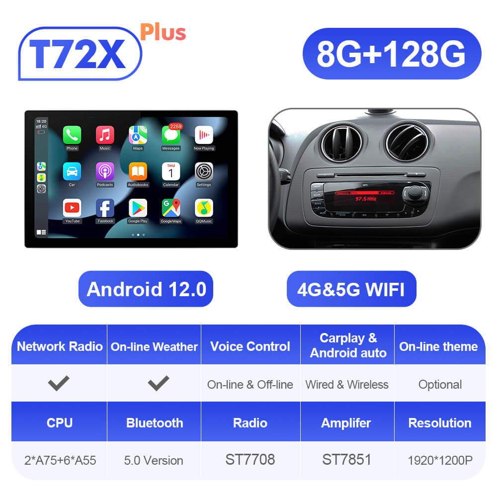 ISUDAR 2K 13.1 Inch Android 10 Car Radio head unit For Seat Ibiza 2009-2015 Kit