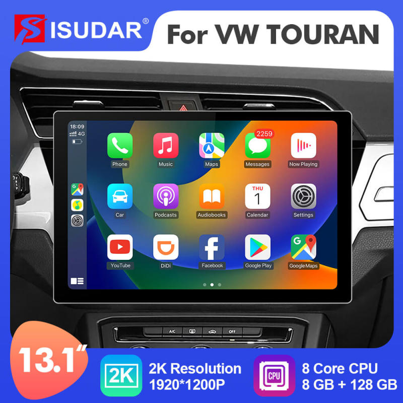 ISUDAR 2K 13.1 Inch 8 Core Android 10 Car Radio For VW/Volkswagen/TOURAN 2016 2017 2018-