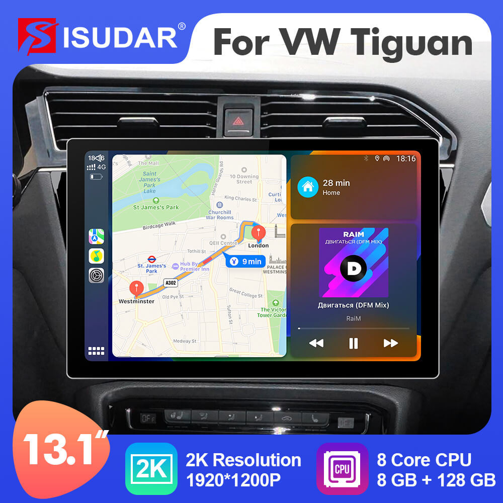 ISUDAR 2K 13.1 Inch Sim Card Android 10 Car Radio For VW/Volkswagen/Tiguan 2017-2019