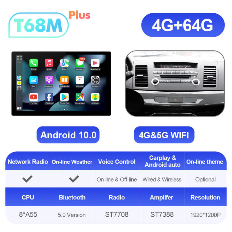 ISUDAR 2K 13.1'' Android 10 Car Multimedia Radio Player For Mitsubishi Lancer 2007 - 2013 Carplay