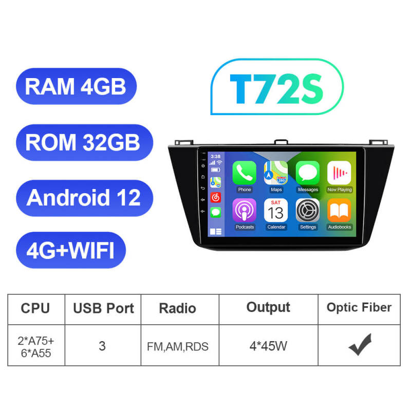 T72 Upgraded Android 12 Auto radio 8 Core 4G Sim card For VW/Volkswagen/Tiguan 2017-2019