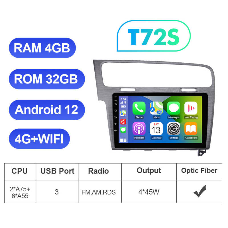 T72 QLED Wireless Carplay 10” Car Radio For VW/Volkswagen/Golf 7 2013-