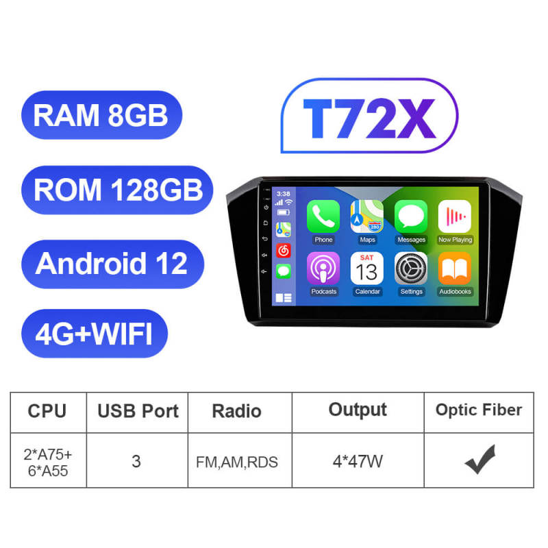 T72 Upgraded Android 12 Auto radio Wireless Carplay For VW/Volkswagen Passat B8 2015-