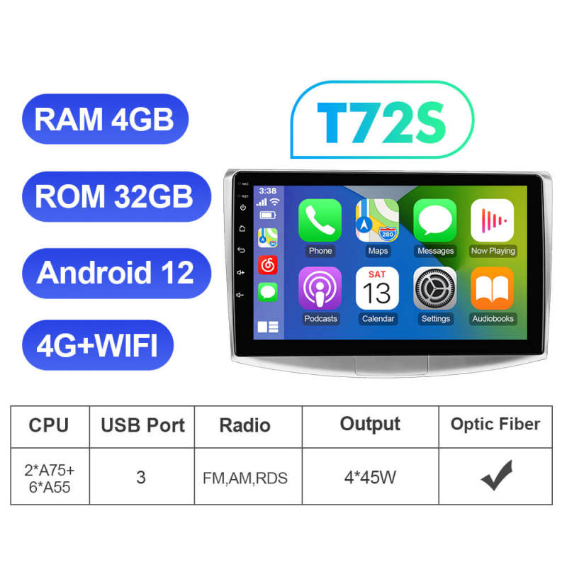 T72 QLED Android Auto 10” Car Radio For VW/Volkswagen/Passat B6 B7 wireless carplay