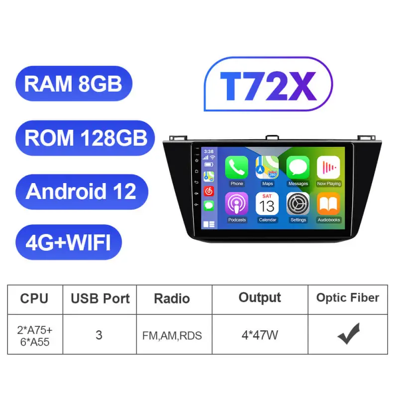 T72 Upgraded Android 12 Auto radio 8 Core 4G Sim card For VW/Volkswagen/Tiguan 2017-2019
