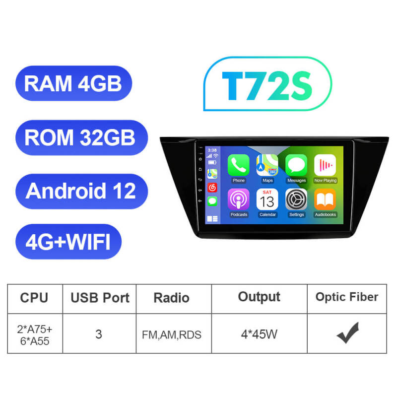 T72 Upgraded Android 12 Auto radio Wireless Carplay For VW/Volkswagen/TOURAN 2016 2017 2018-