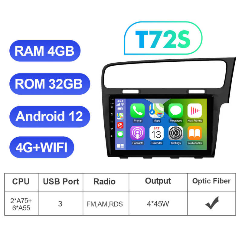 T72 QLED Wireless Carplay 10” Car Radio For VW/Volkswagen/Golf 7 2013-