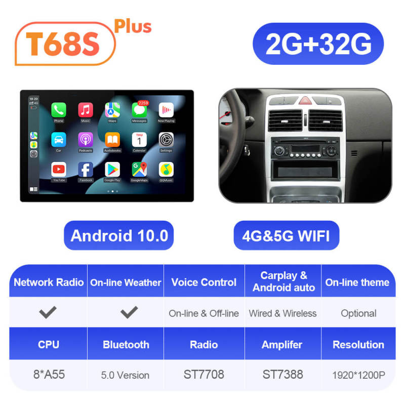 ISUDAR 2K 13.1 Inch 8 Core Android 10 Car Radio For PEUGEOT 307 SW 307 2002 - 2013 Auto