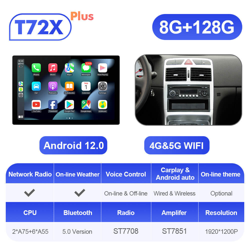 ISUDAR 2K 13.1 Inch 8 Core Android 10 Car Radio For PEUGEOT 307 SW 307 2002 - 2013 Auto