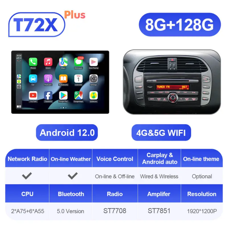 ISUDAR 2K 13.1 Inch 8 Core Androd Auto Carplay Car Radio For Fiat Bravo 2007-2012