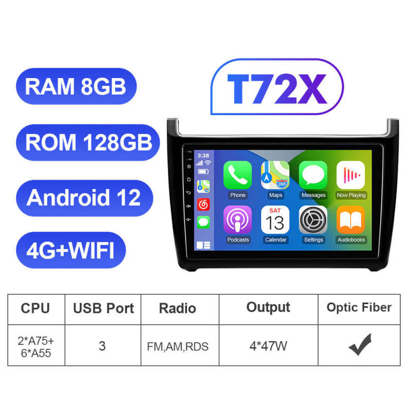 T72 Android Auto 9 inch radio wireless carplay RDS For VW/Volkswagen/POLO Sedan 2009-2017