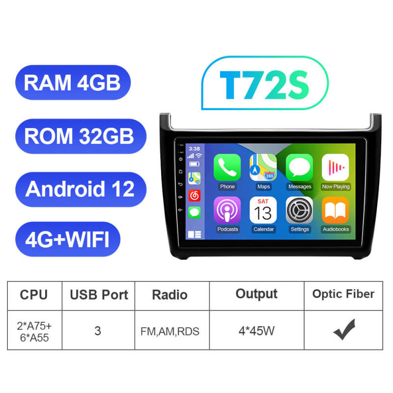 T72 Android Auto 9 inch radio wireless carplay RDS For VW/Volkswagen/POLO Sedan 2009-2017